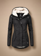 Women's sherpa-lined waterproof hooded jacket in Black