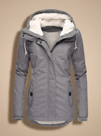 Women's sherpa-lined waterproof hooded jacket in Grey
